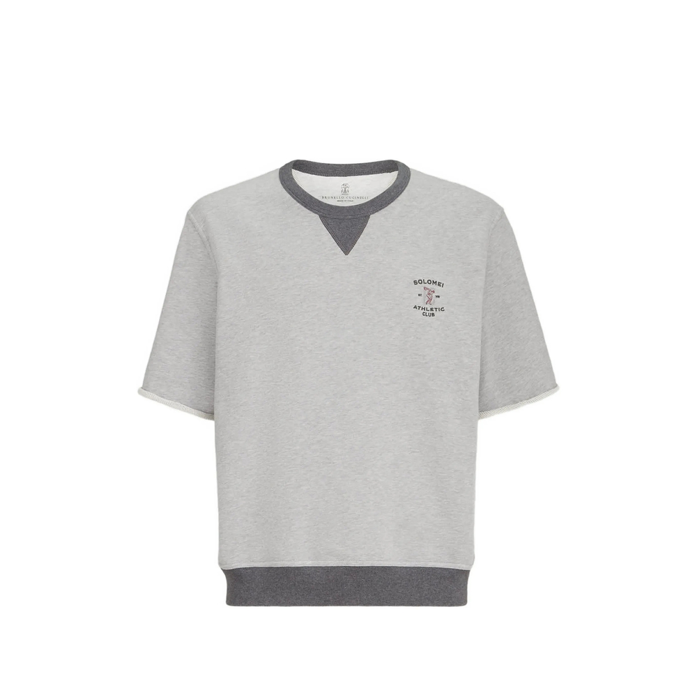 Brunello Cucinelli Cotton French Terry Short Sleeve Sweatshirt With Embroidery