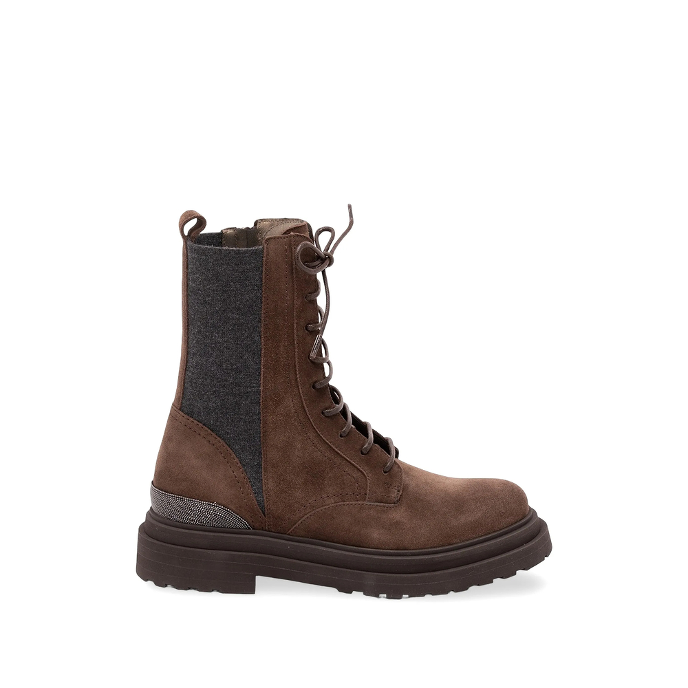 Brunello Cucinelli Suede Boots With Virgin Wool Knit Insert And Monili Detail