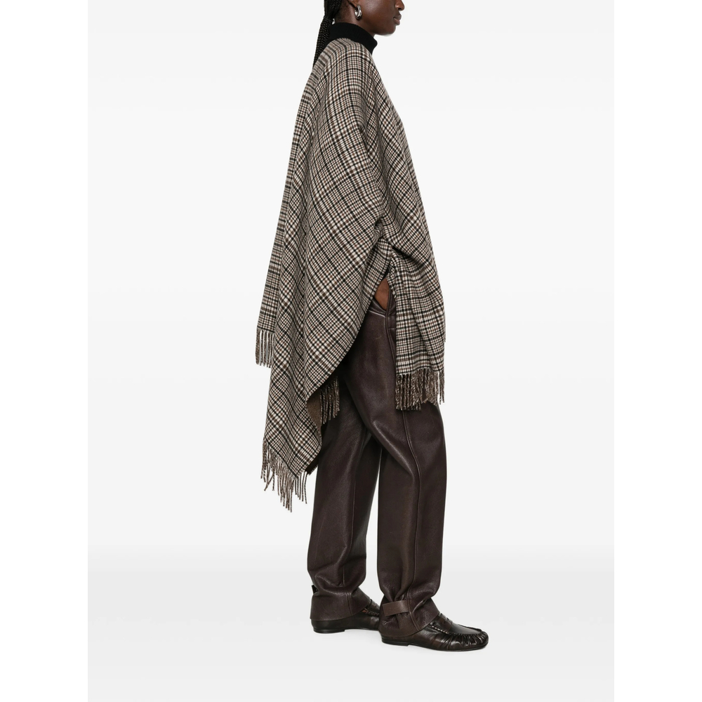 Check-Pattern Fringed Poncho