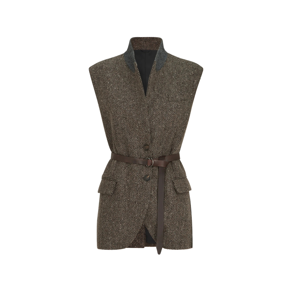 Brunello Cucinelli Herringbone Belted Vest