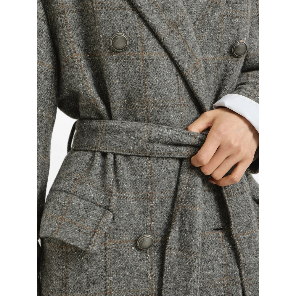 Check-Pattern Double-Breasted Coat