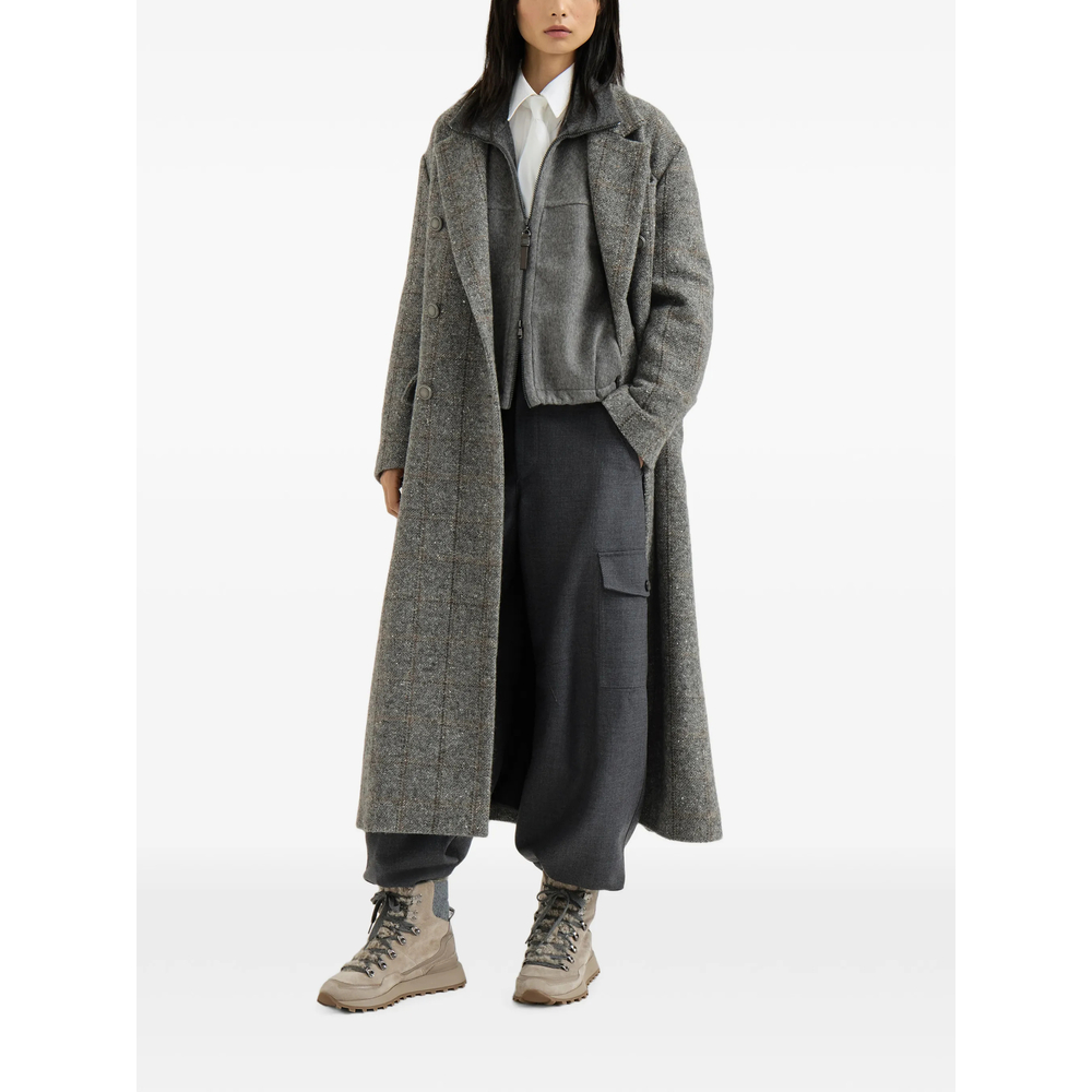 Check-Pattern Double-Breasted Coat