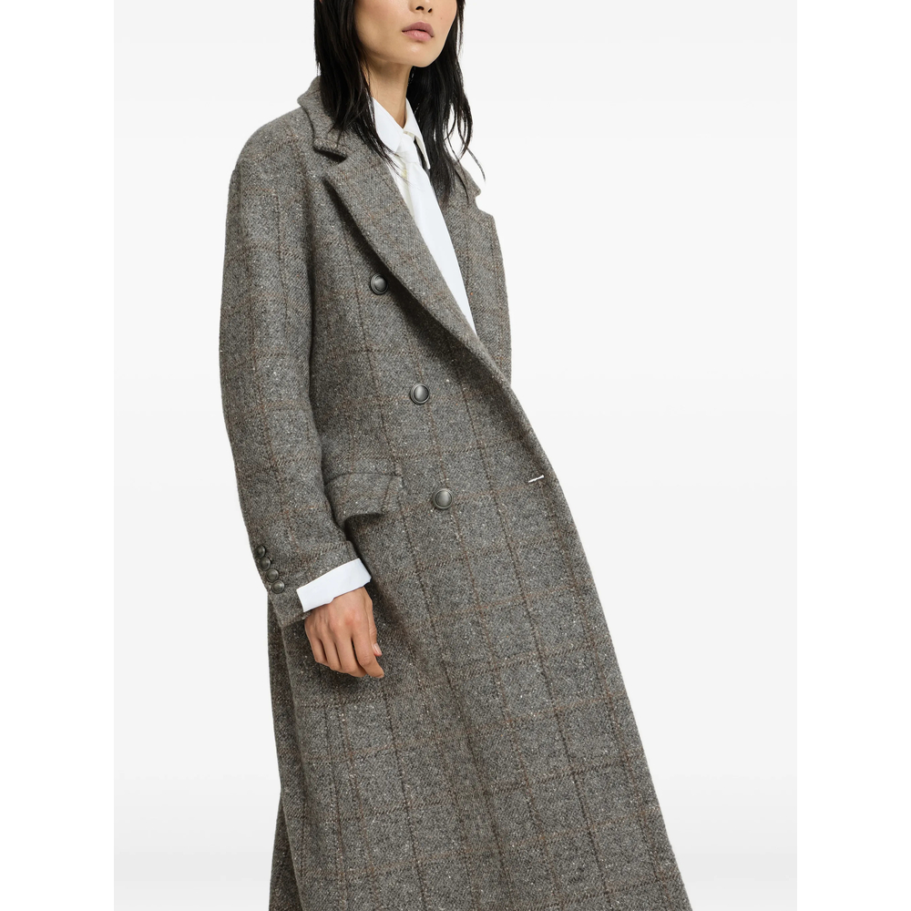 Check-Pattern Double-Breasted Coat