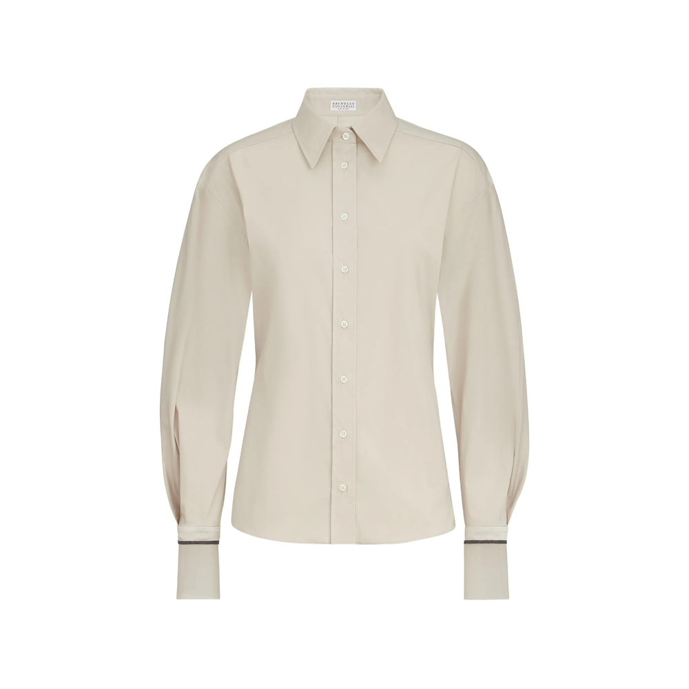 Brunello Cucinelli Stretch Cotton Poplin Shirt With Shiny Silk Cuffs