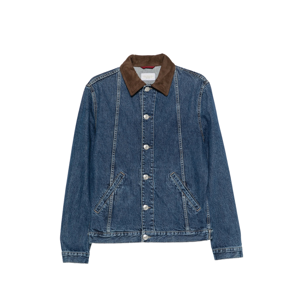 Brunello Cucinelli Suede-collar Buttoned Denim Jacket