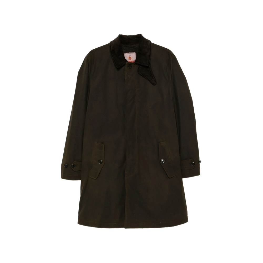 Corduroy-Collar Single-Breasted Coat