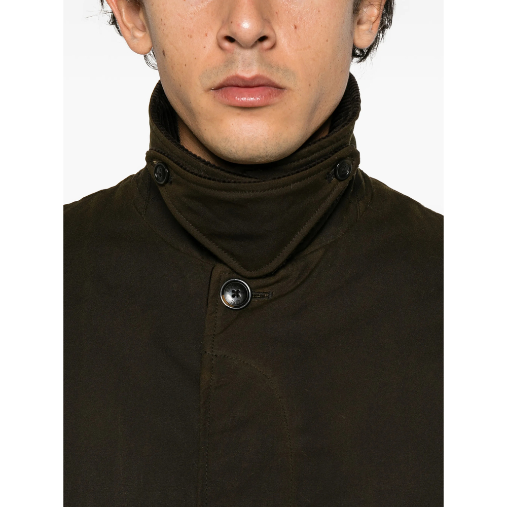 Corduroy-Collar Single-Breasted Coat