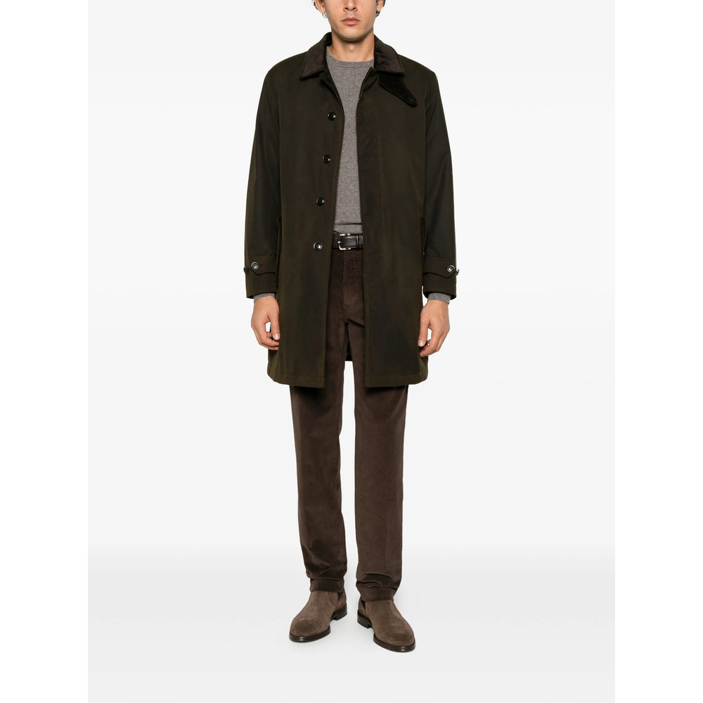 Corduroy-Collar Single-Breasted Coat