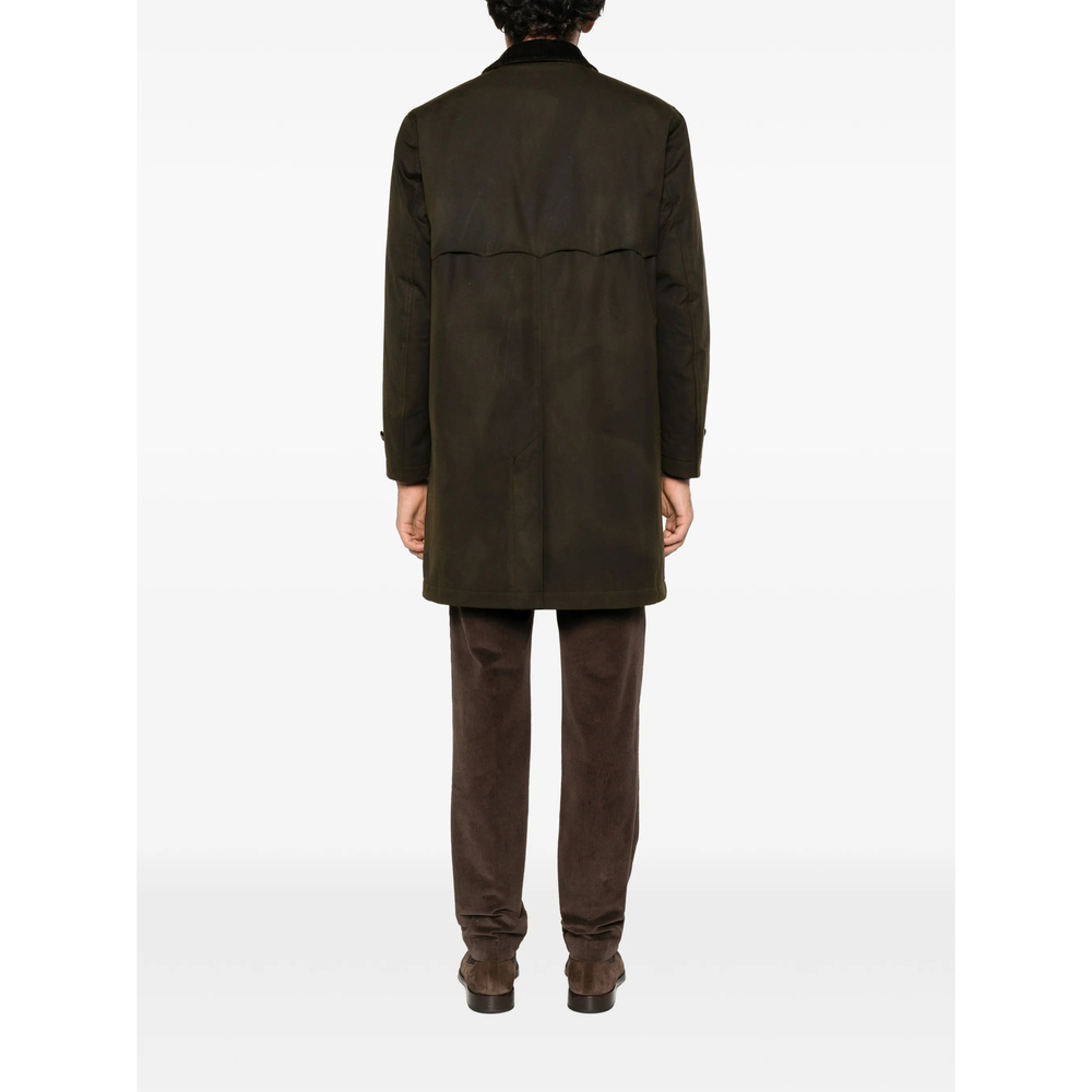 Corduroy-Collar Single-Breasted Coat