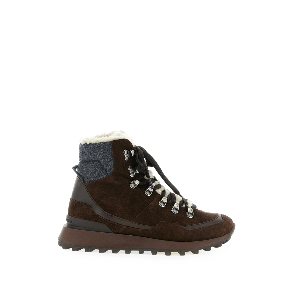 Brunello Cucinelli Suede Sneakers With Knit Insert And Shearling Lining