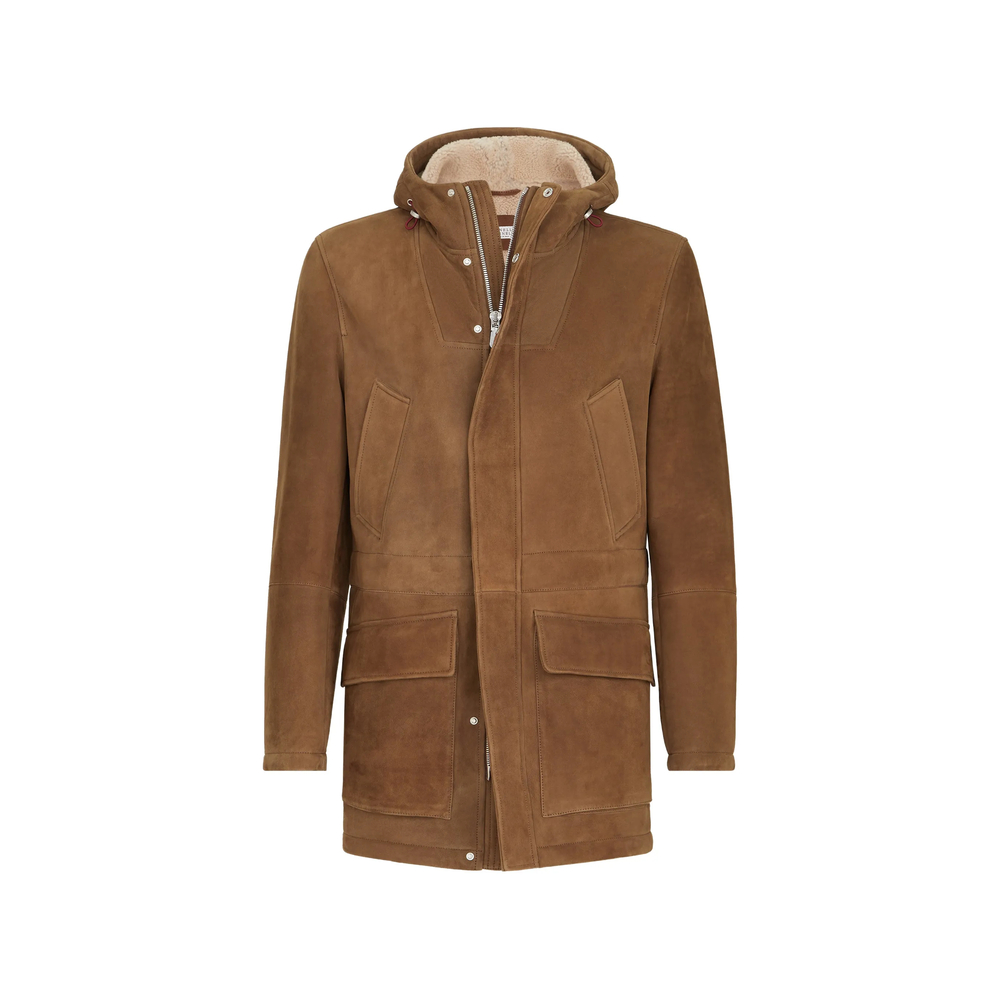 Brunello Cucinelli Suede Curly Shearling Parka