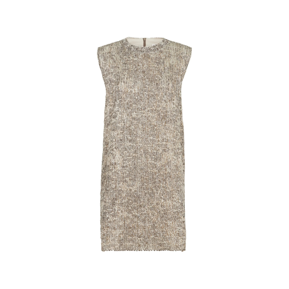 Brunello Cucinelli Dazzling Craquelé Embroidery Dress In Mohair And Wool