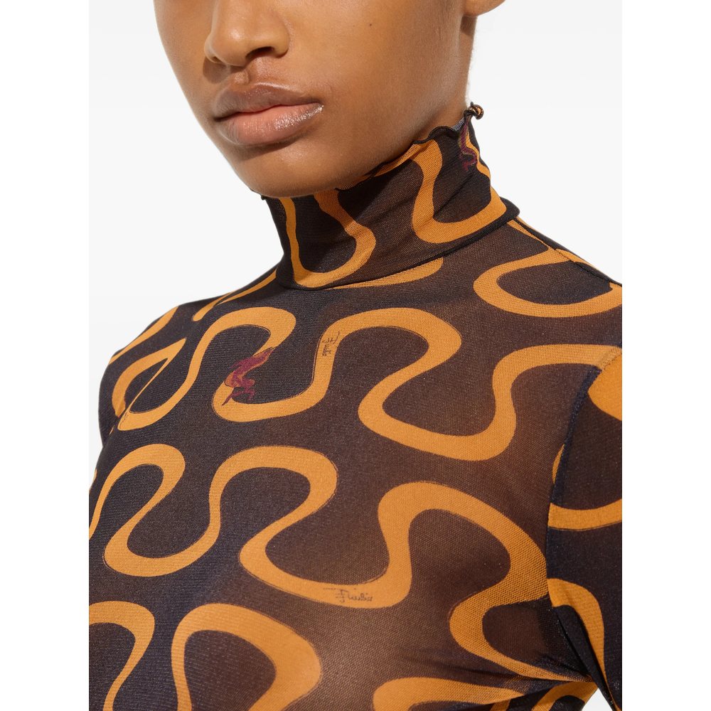 Pucci Onda Print High-Neck Tulle Top