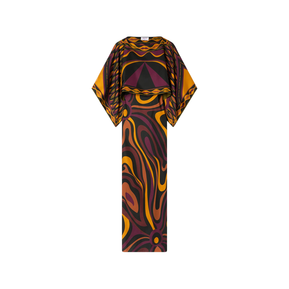 Pucci Marmo Print Silk Dress With Cape