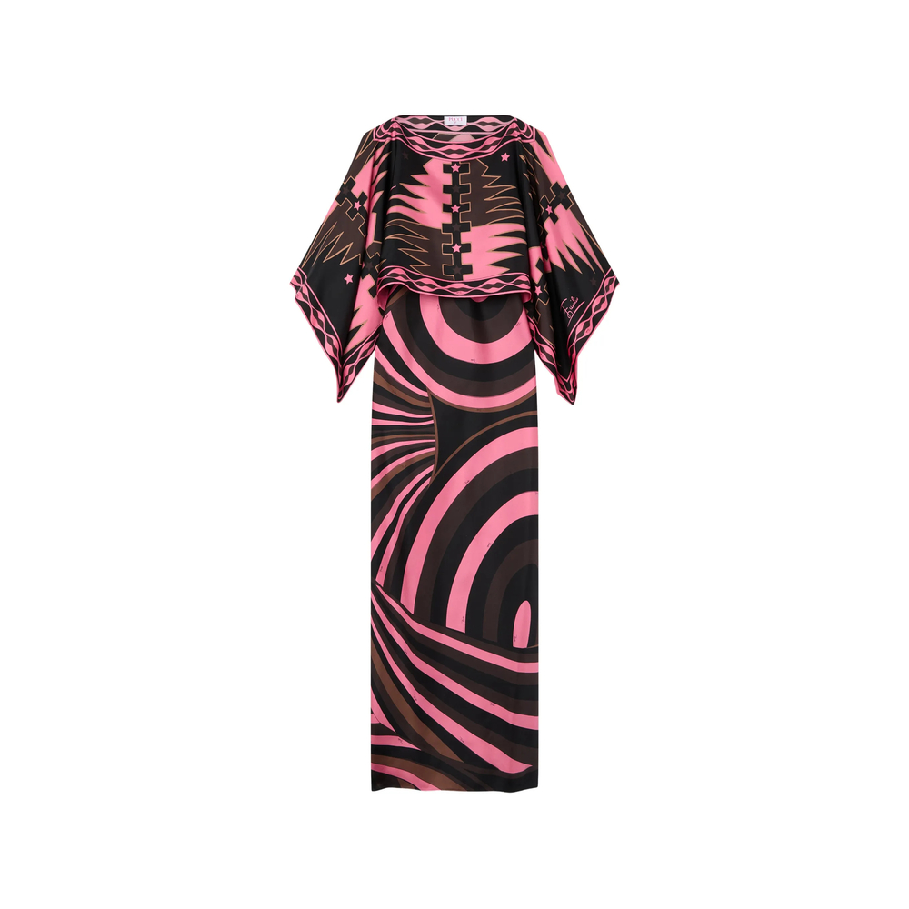 Pucci Iride Print Silk Dress With Cape In Pink