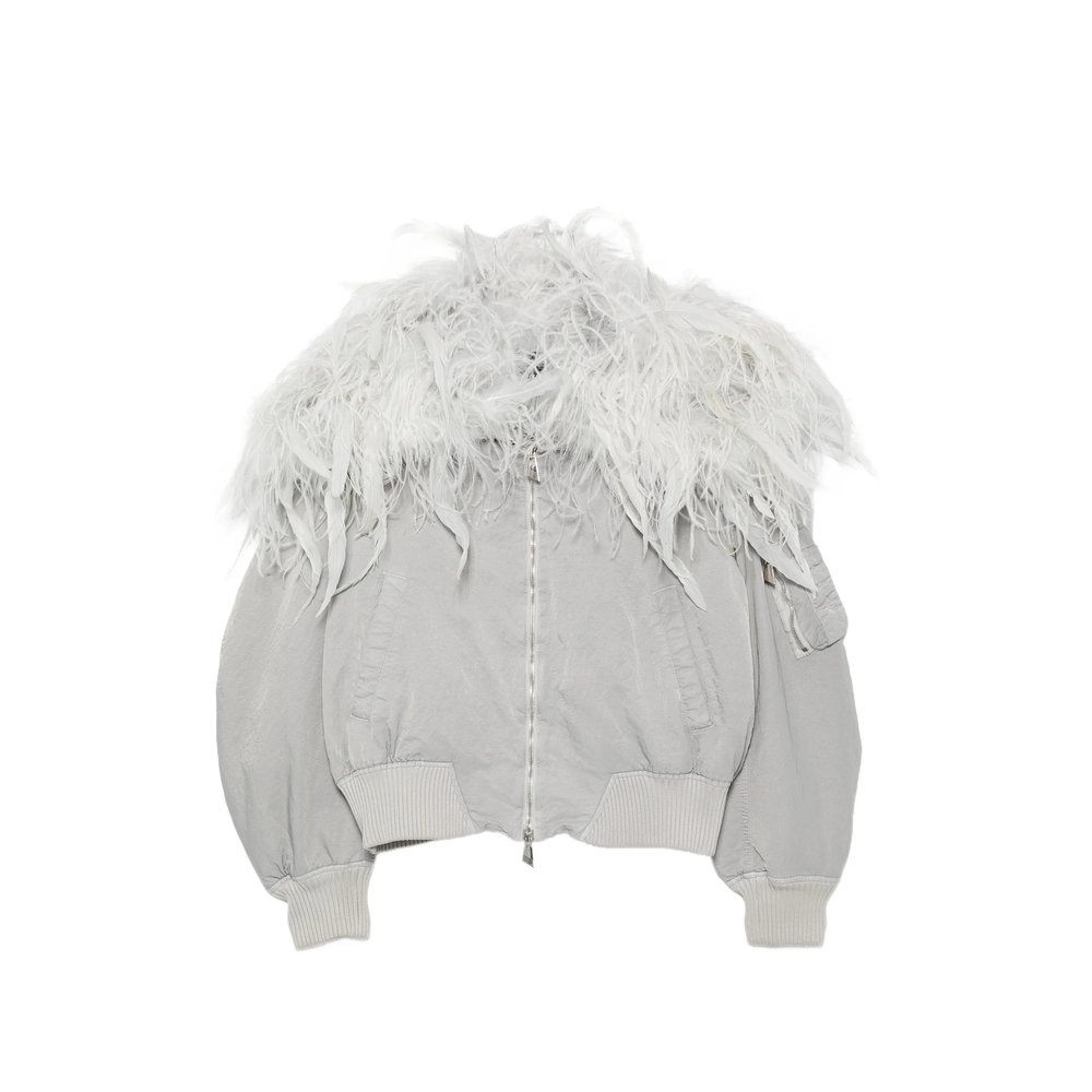 Feather-Trim Bomber Jacket