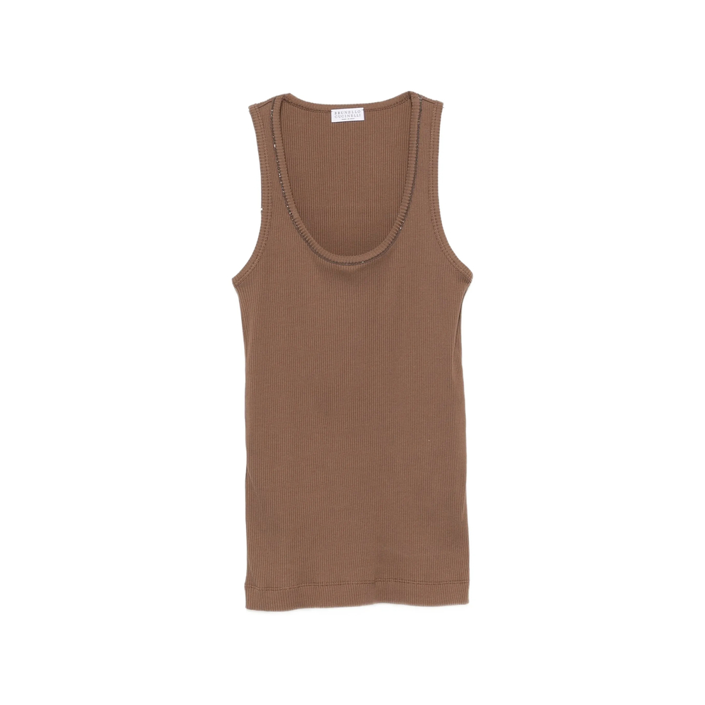 Ribbed-Knit Monili-Chain Tank Top