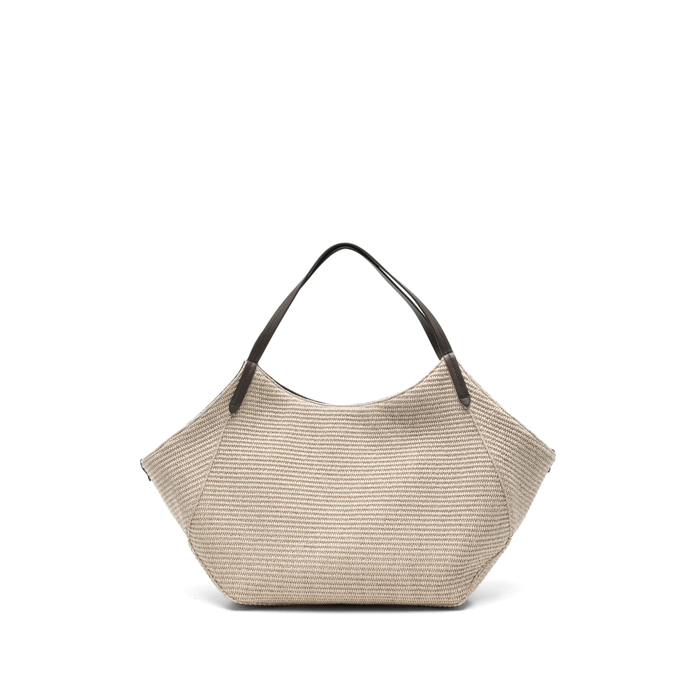 Woven Leather-Trim Shoulder Bag