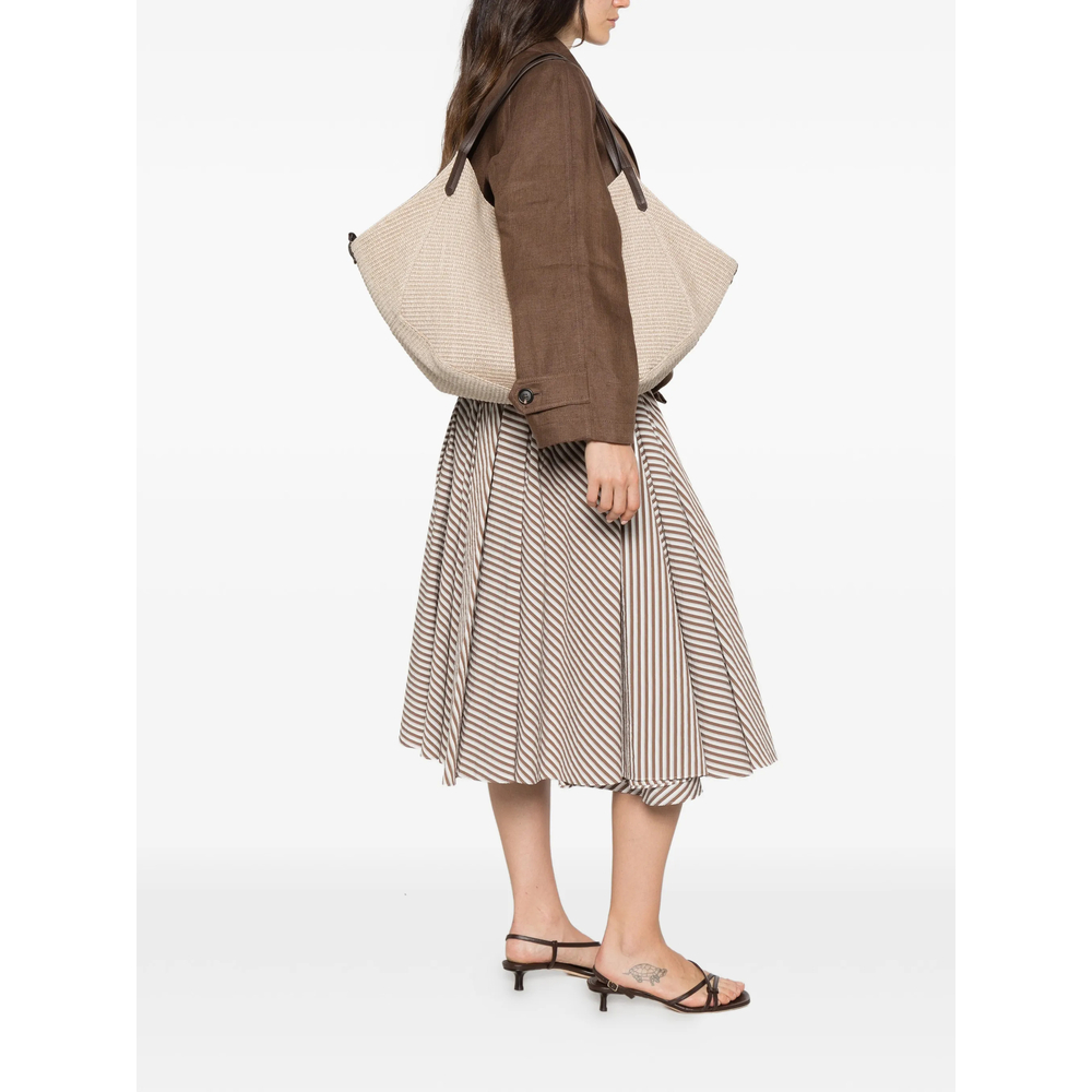 Woven Leather-Trim Shoulder Bag