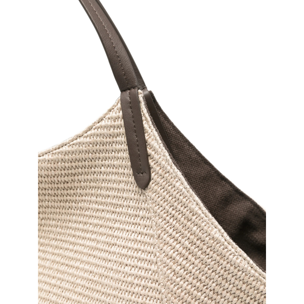 Woven Leather-Trim Shoulder Bag
