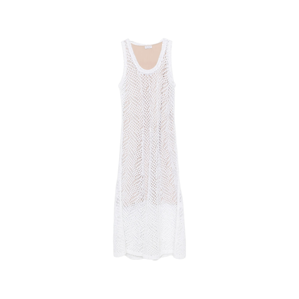 Brunello Cucinelli Dazzling Abstract Leaf Knit Dress In Linen