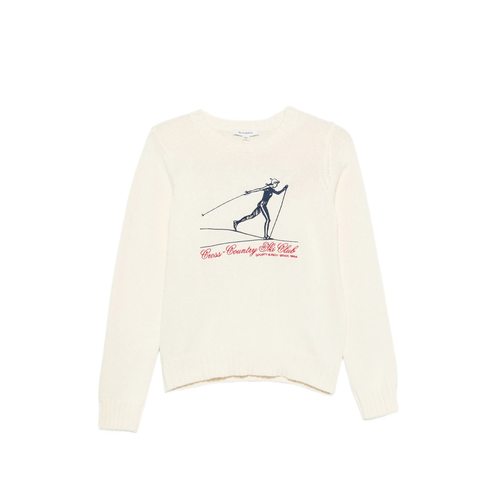 Graphic-Print Ribbed-Trim Sweater
