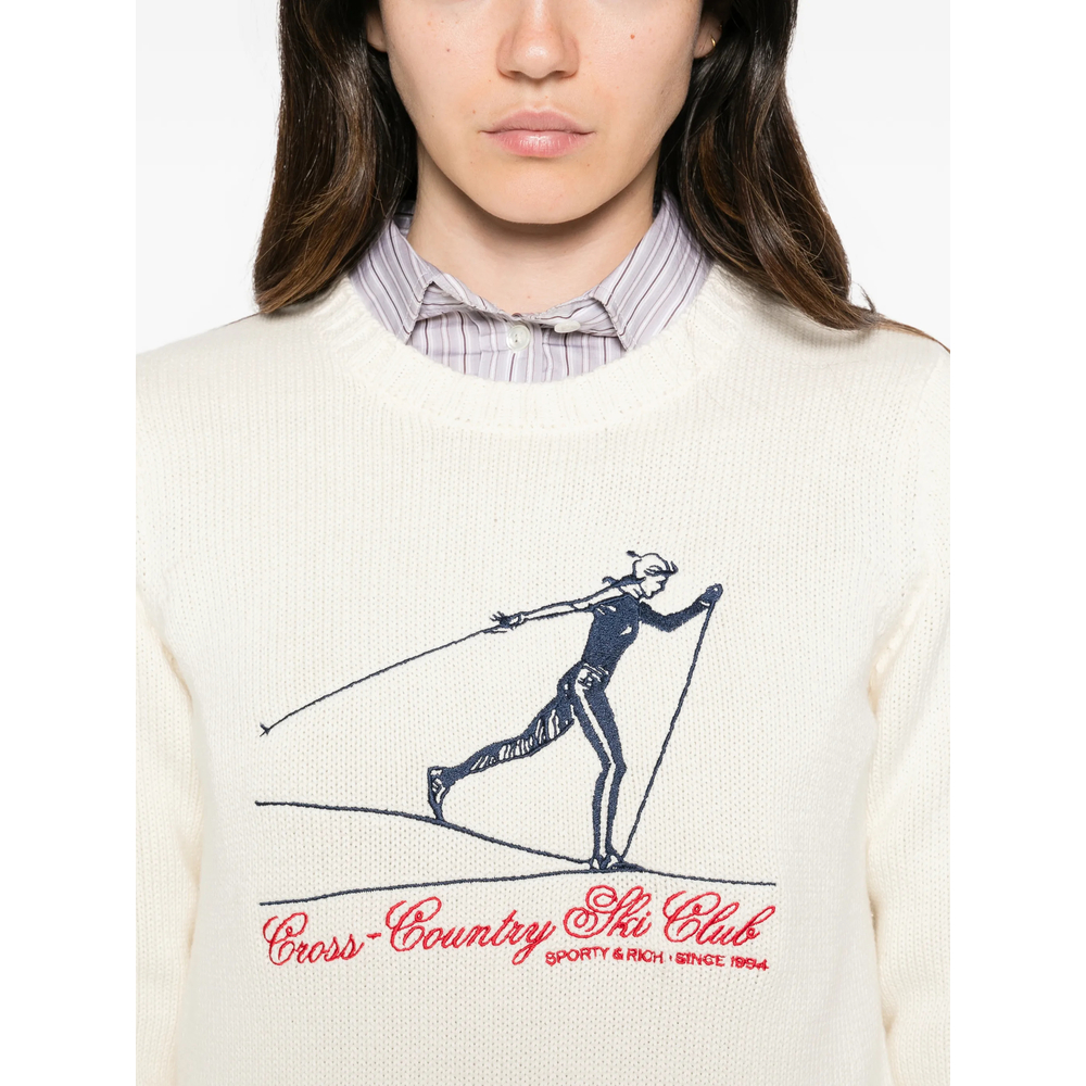 Graphic-Print Ribbed-Trim Sweater