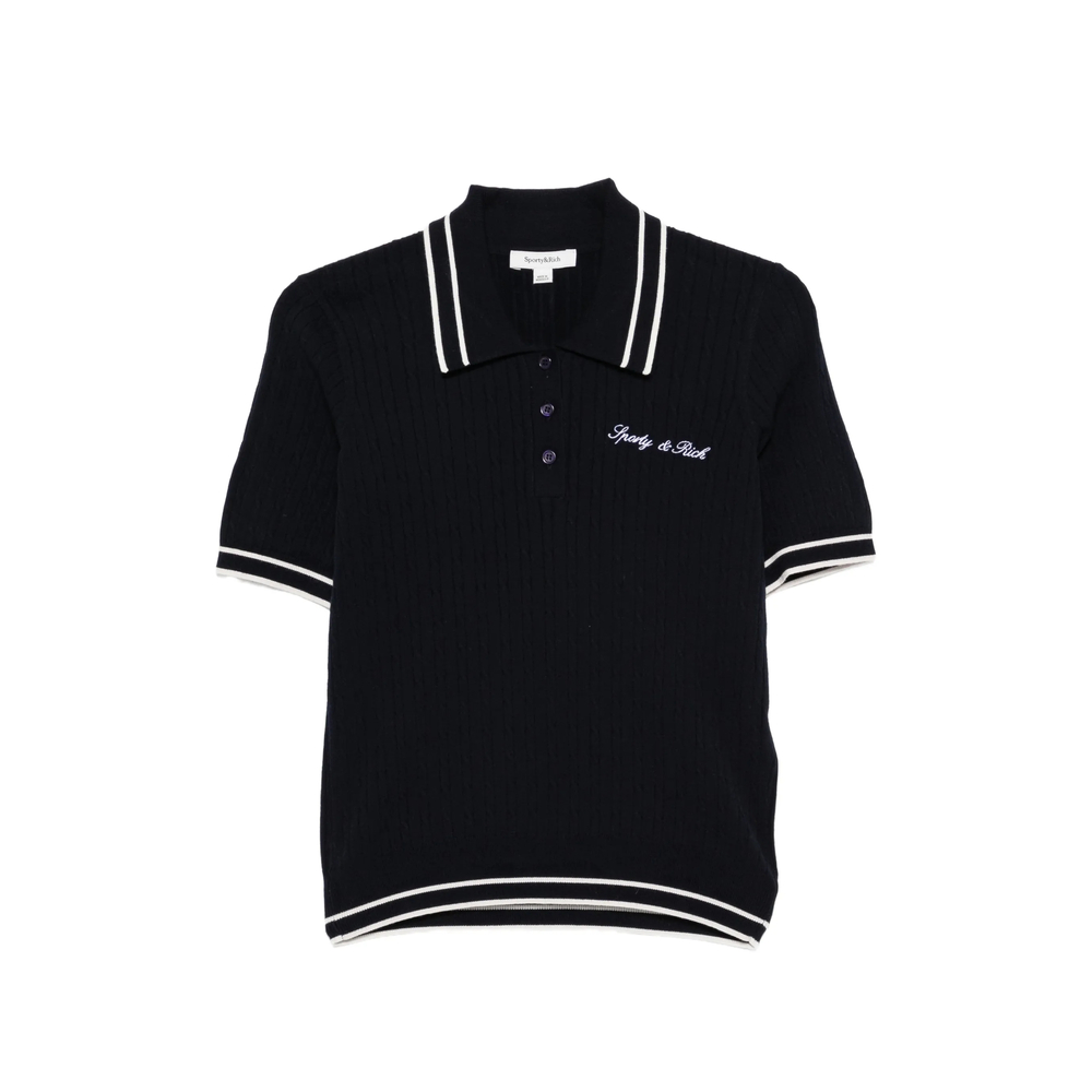 Sporty & Rich Cable-knit Short-sleeve Polo Top