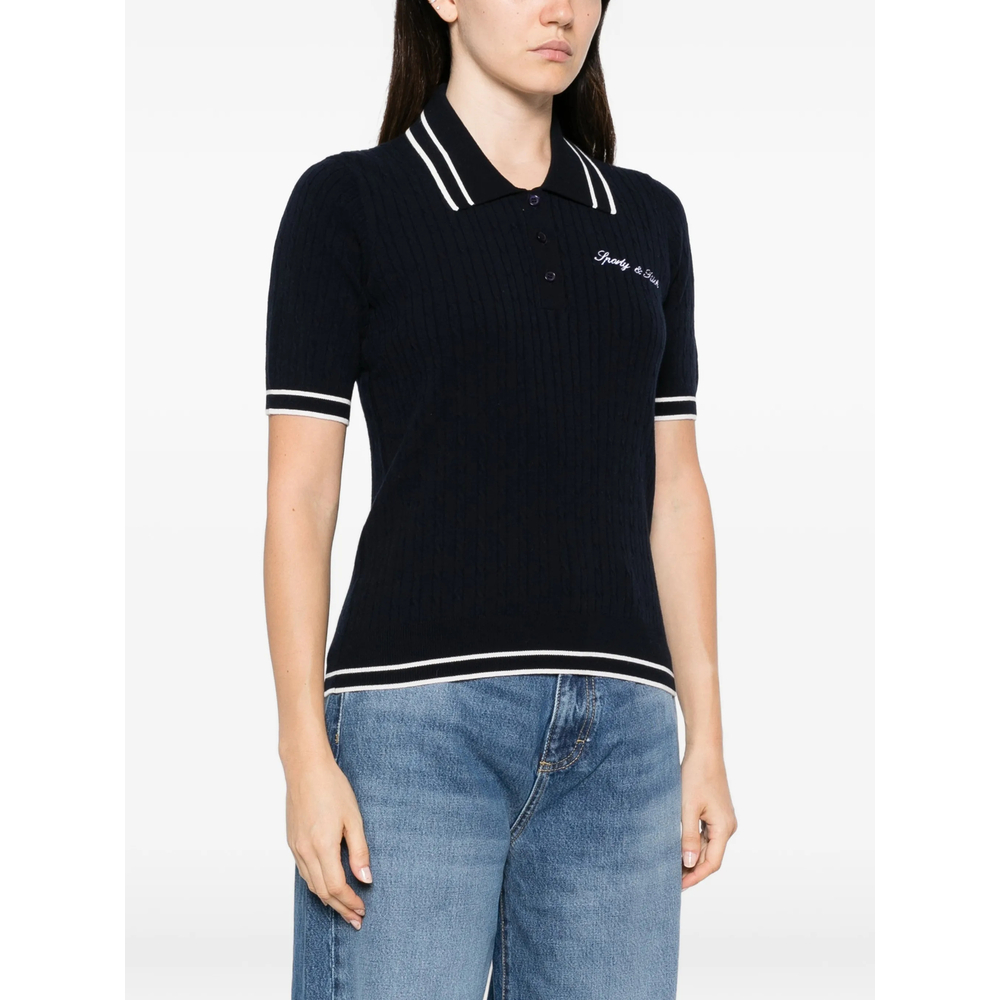 Cable-Knit Short-Sleeve Polo Top