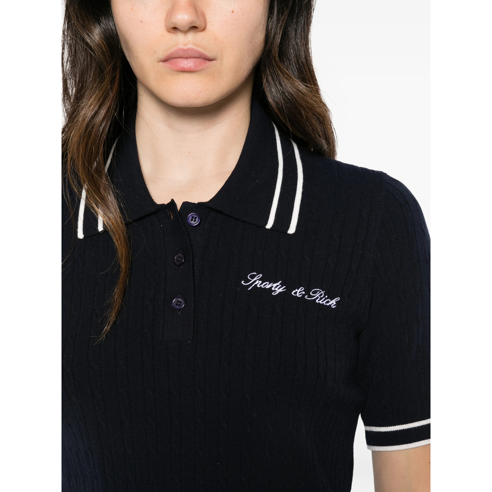 Cable-Knit Short-Sleeve Polo Top