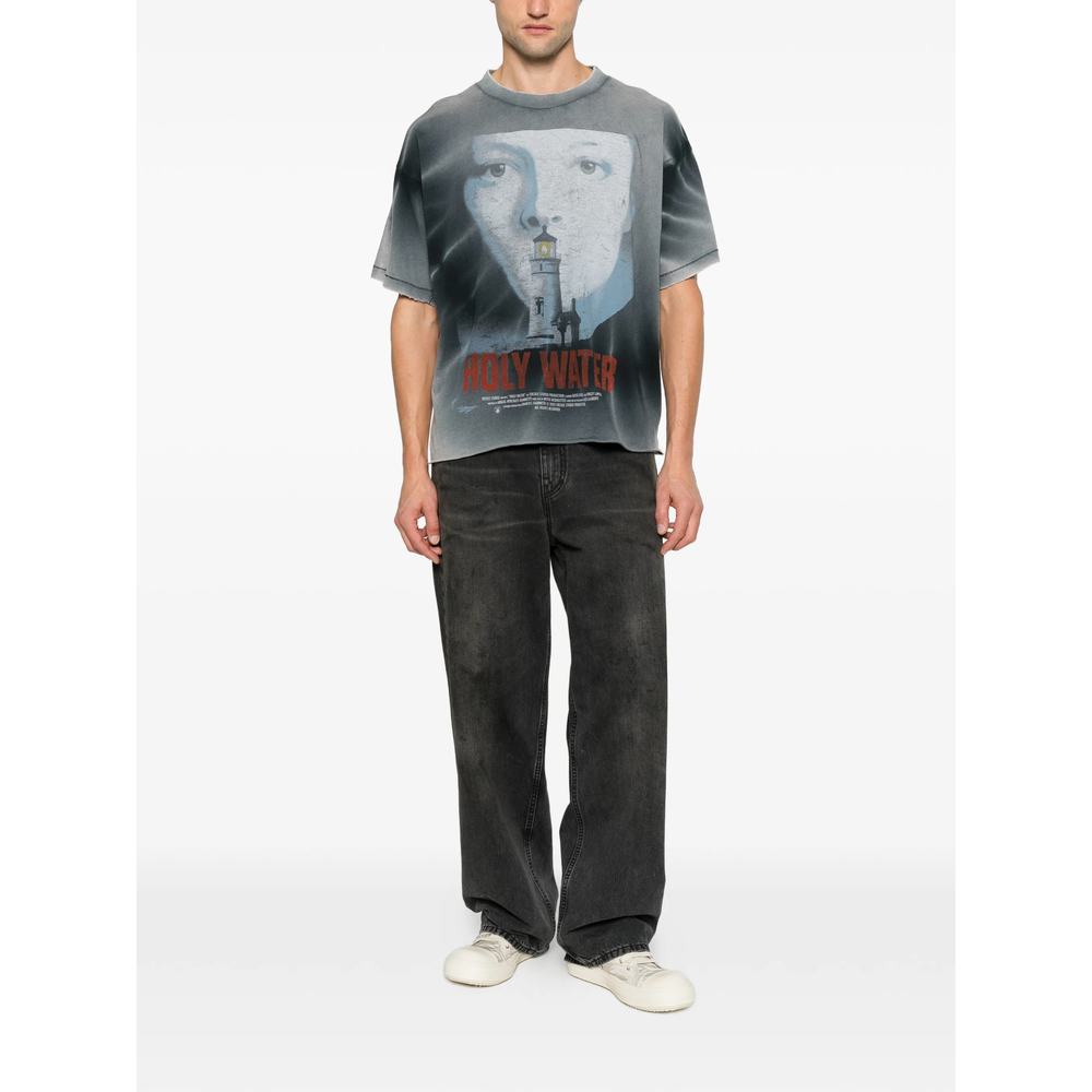 Graphic-Print Raw-Edge T-Shirt