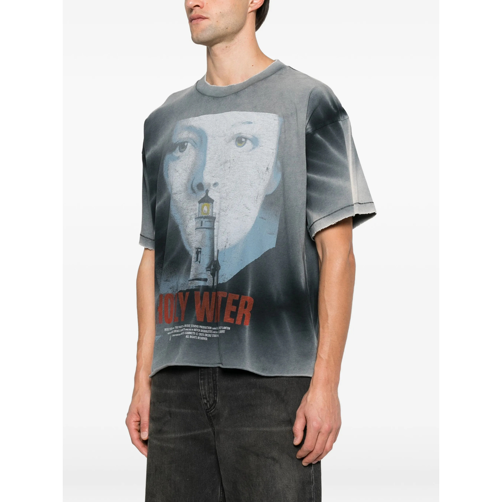 Graphic-Print Raw-Edge T-Shirt
