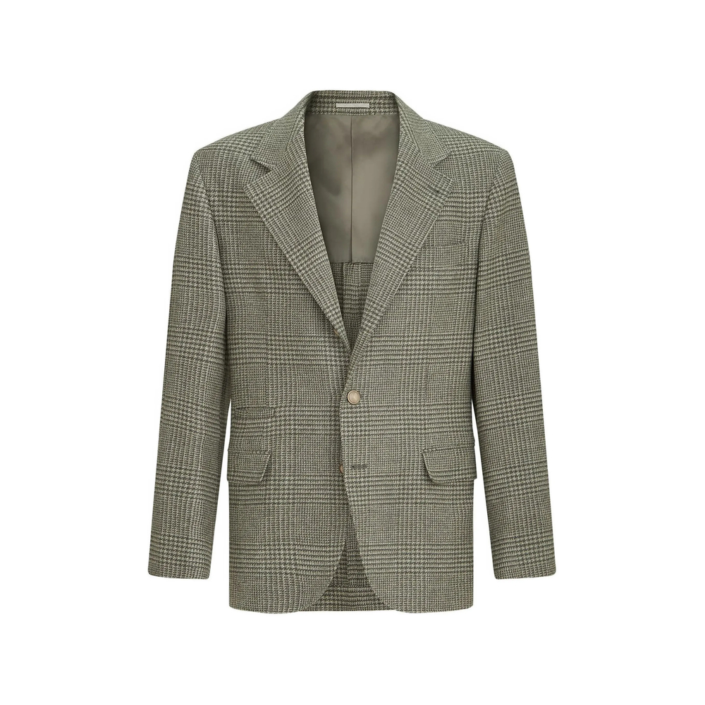 Comfort Wool And Cashmere Prince Of Wales Flannel Deconstructed Blazer