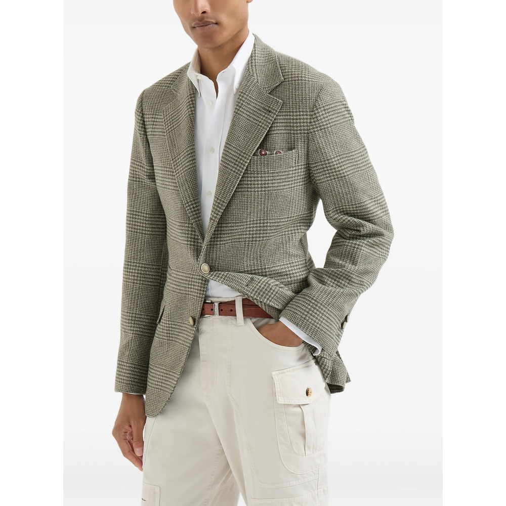 Comfort Wool And Cashmere Prince Of Wales Flannel Deconstructed Blazer