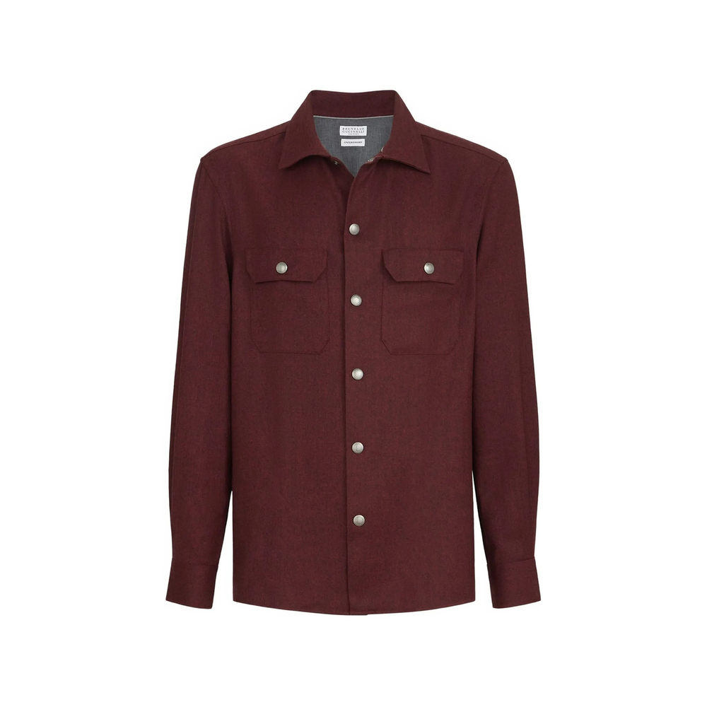 Brunello Cucinelli Virgin Wool Flannel Overshirt With Spread Collar And Chest Pockets