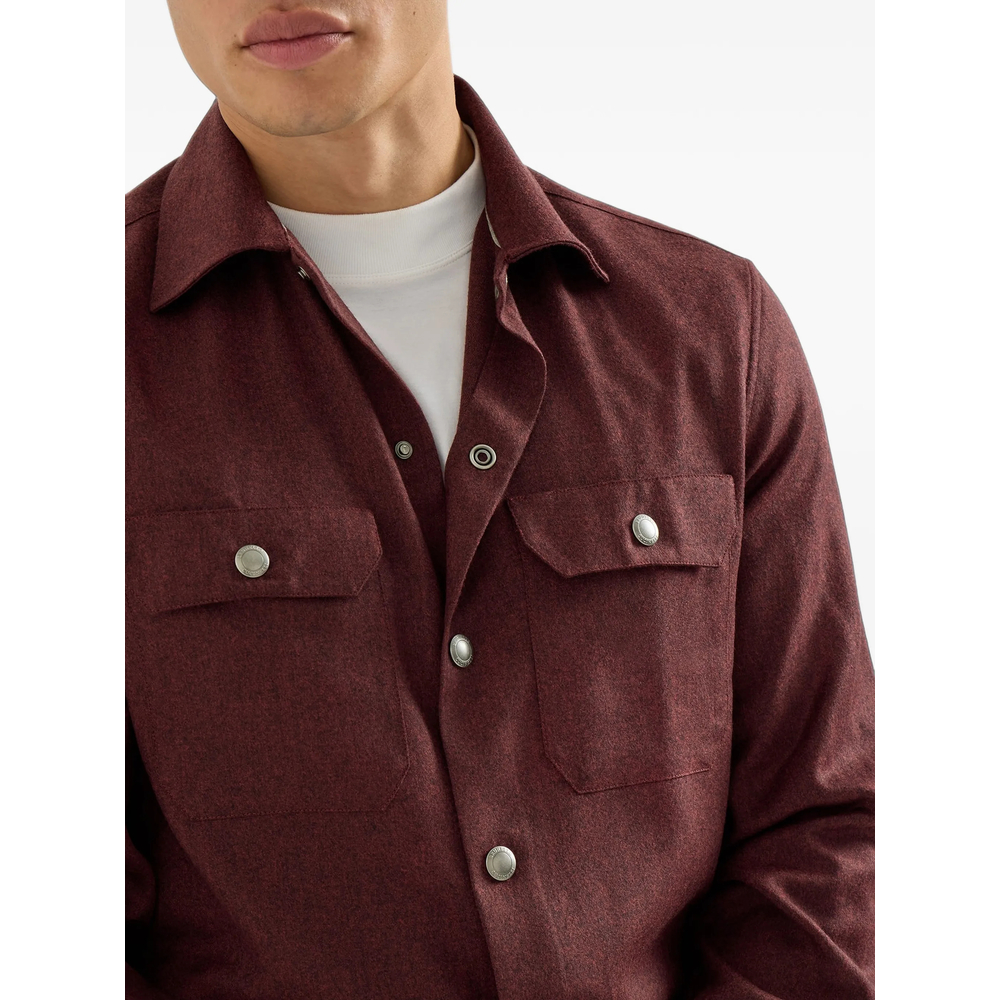 Virgin Wool Flannel Overshirt With Spread Collar And Chest Pockets