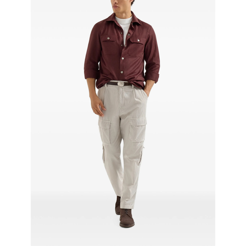 Virgin Wool Flannel Overshirt With Spread Collar And Chest Pockets