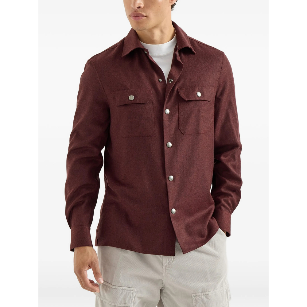 Virgin Wool Flannel Overshirt With Spread Collar And Chest Pockets
