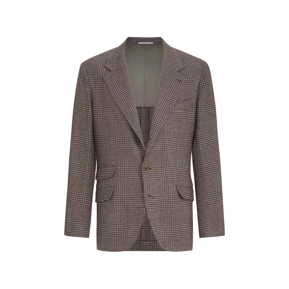 Brunello Cucinelli Comfort Wool And Cashmere Prince Of Wales Flannel Deconstructed Cavallo Blazer