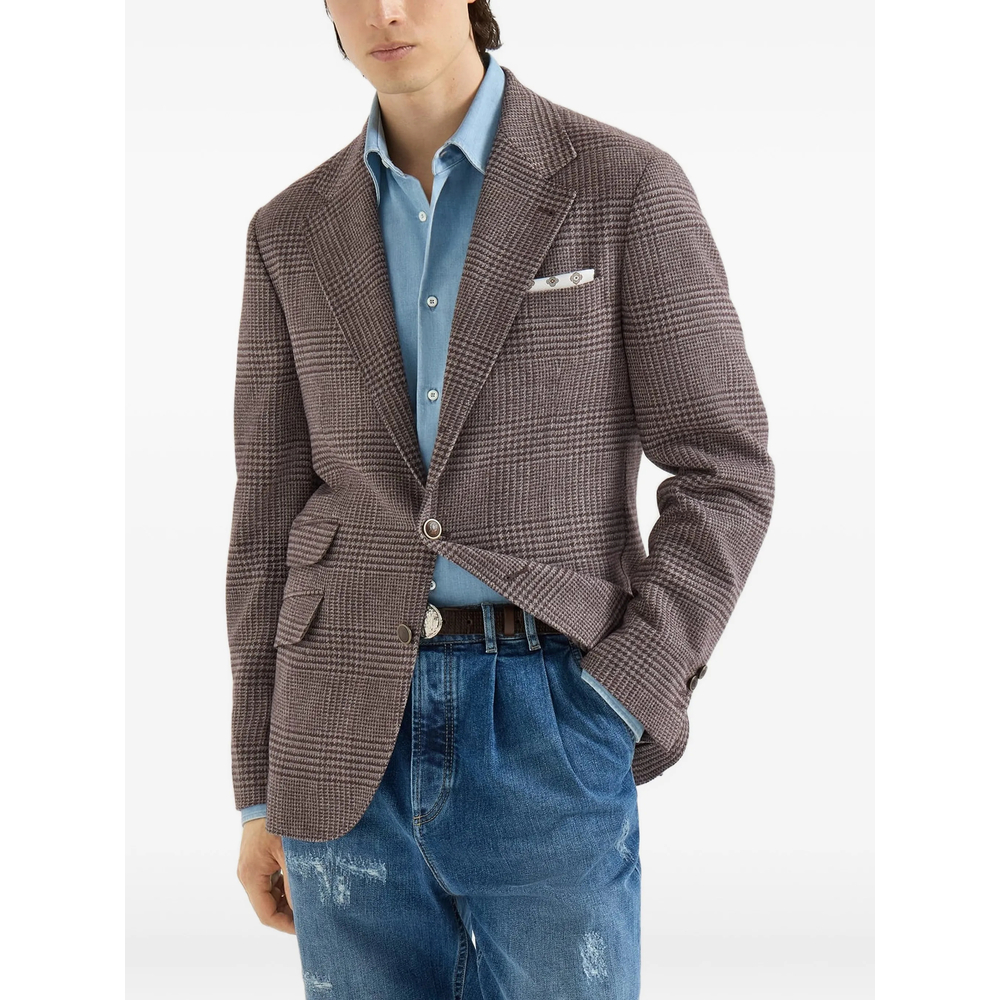 Comfort Wool And Cashmere Prince Of Wales Flannel Deconstructed Cavallo Blazer