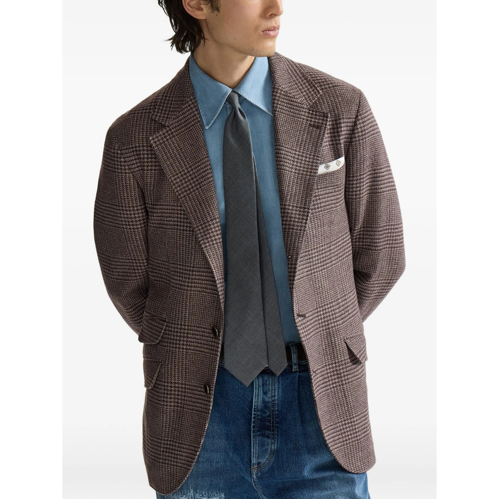 Comfort Wool And Cashmere Prince Of Wales Flannel Deconstructed Cavallo Blazer