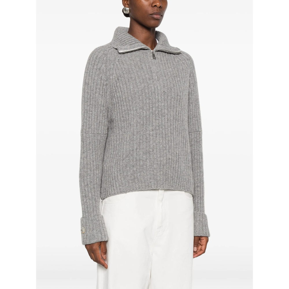 Ribbed-Knit Zip-Neck Sweater