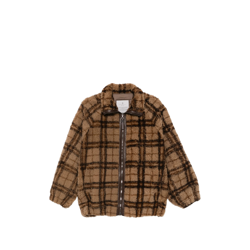 Check-Pattern Shearling Jacket