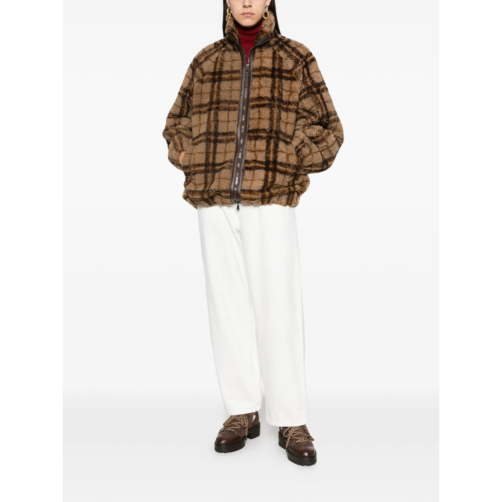 Check-Pattern Shearling Jacket
