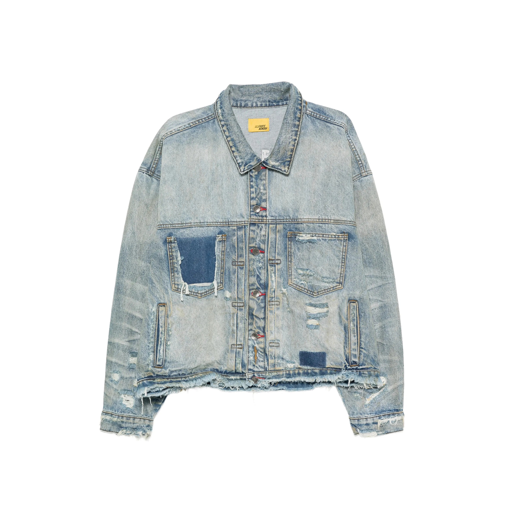 Distressed Patchwork Denim Jacket