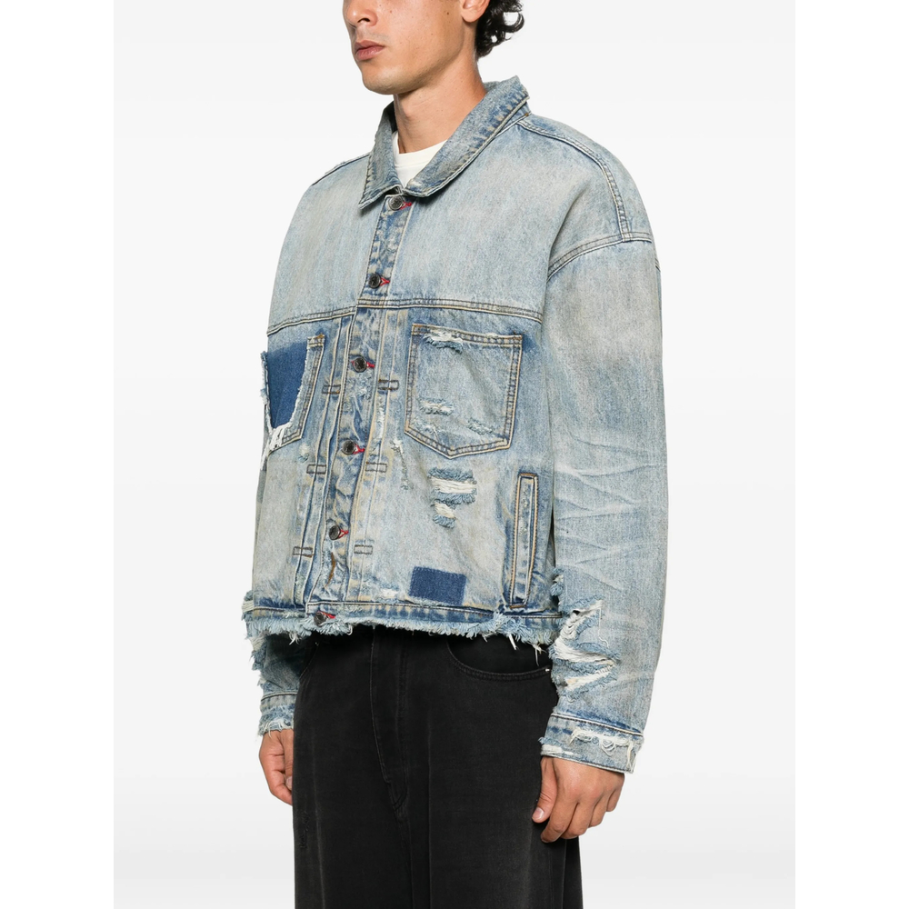 Distressed Patchwork Denim Jacket