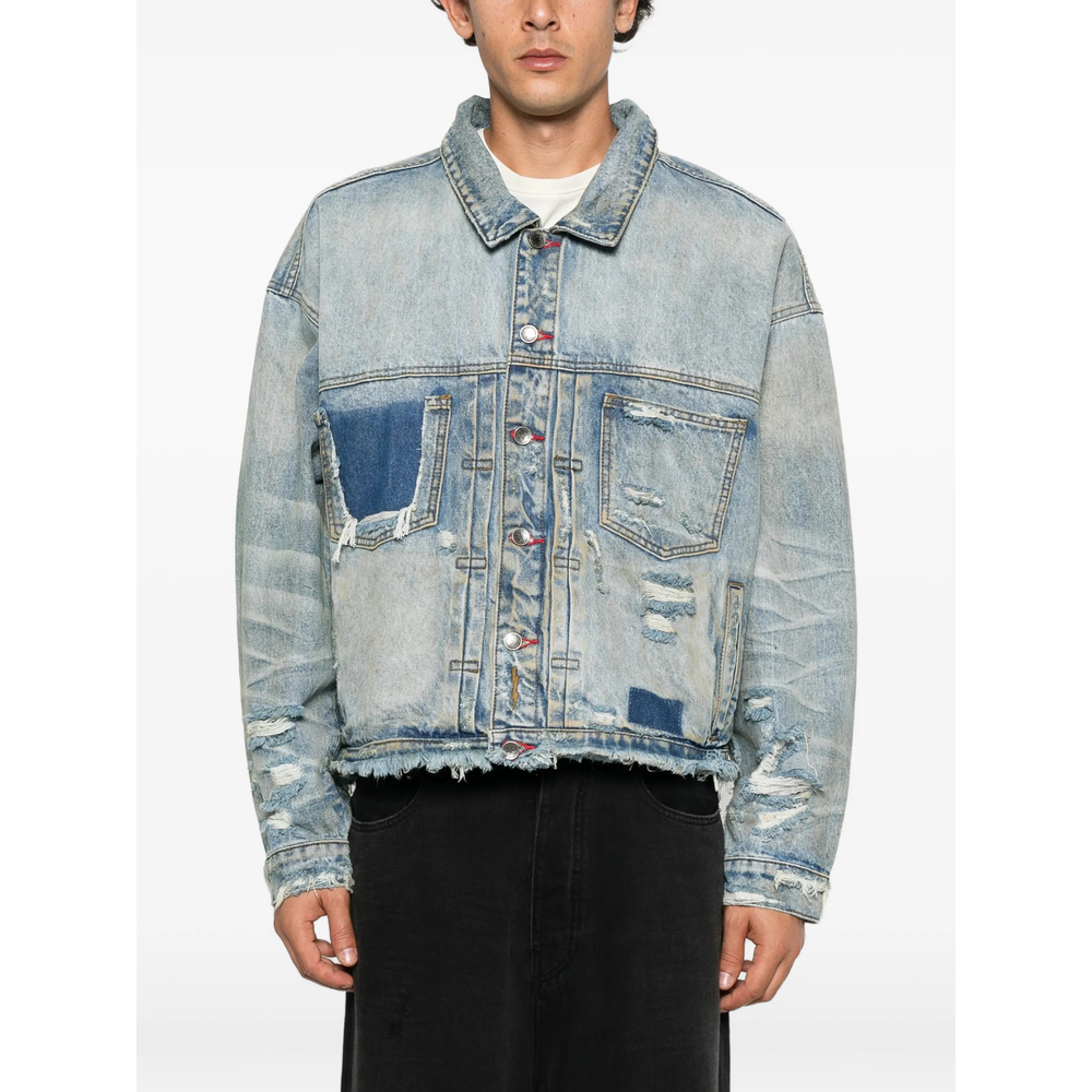 Distressed Patchwork Denim Jacket