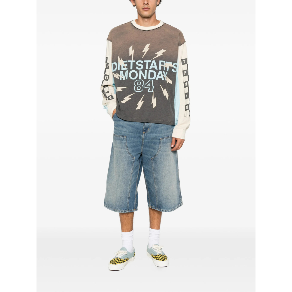 Graphic-Print Panelled Long-Sleeved T-Shirt