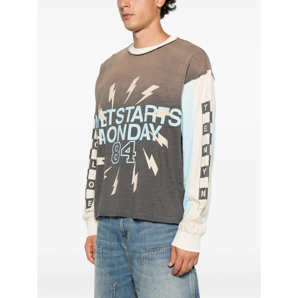 Graphic-Print Panelled Long-Sleeved T-Shirt