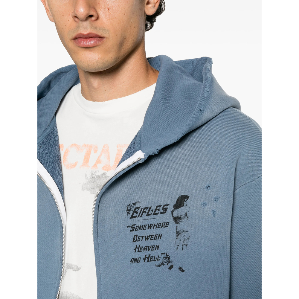 Distressed Logo-Print Hoodie